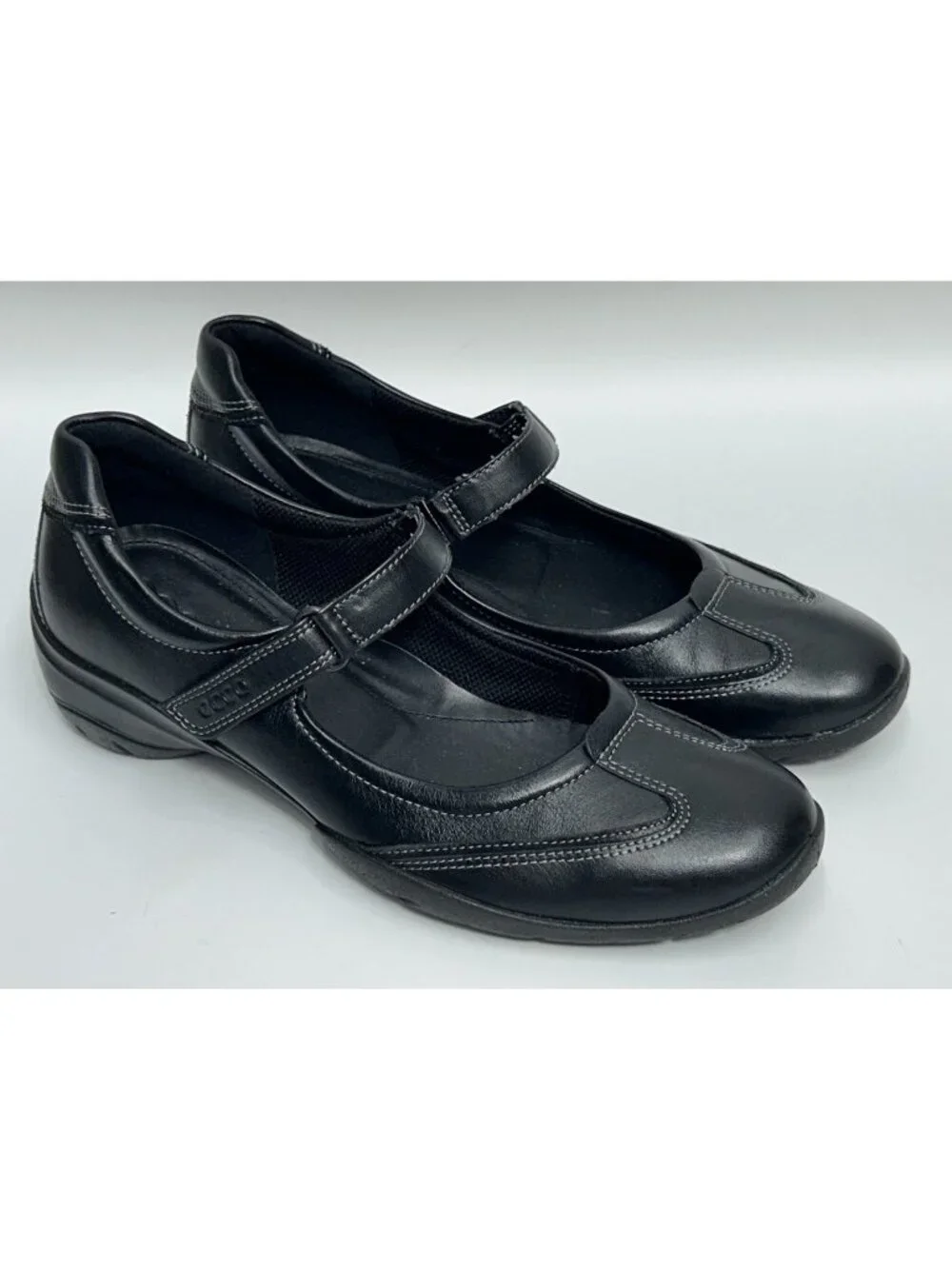 ECCO Womens Mary Jane Shoes EU 38 US 7-7.5 Black Leather Flats MINT COND